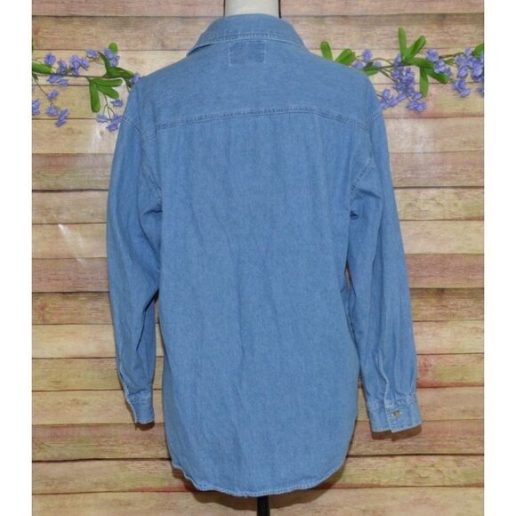 Vintage Quizz Again Cotton Denim Button Up Shirt Size M Embroidered Christmas - Picture 7 of 9